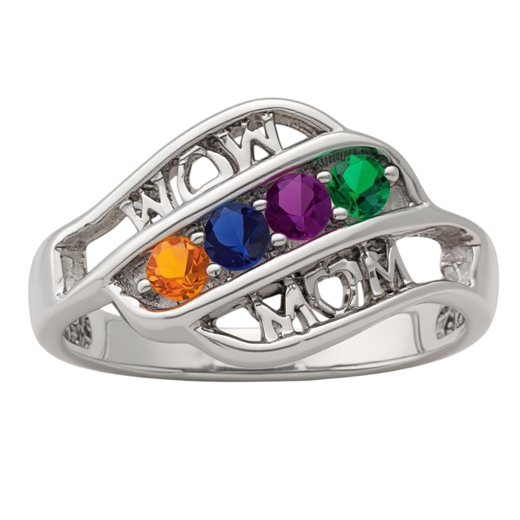 Mom Heart Mother's Family Birthstone Ring- Sparkle & Jade-SparkleAndJade.com 