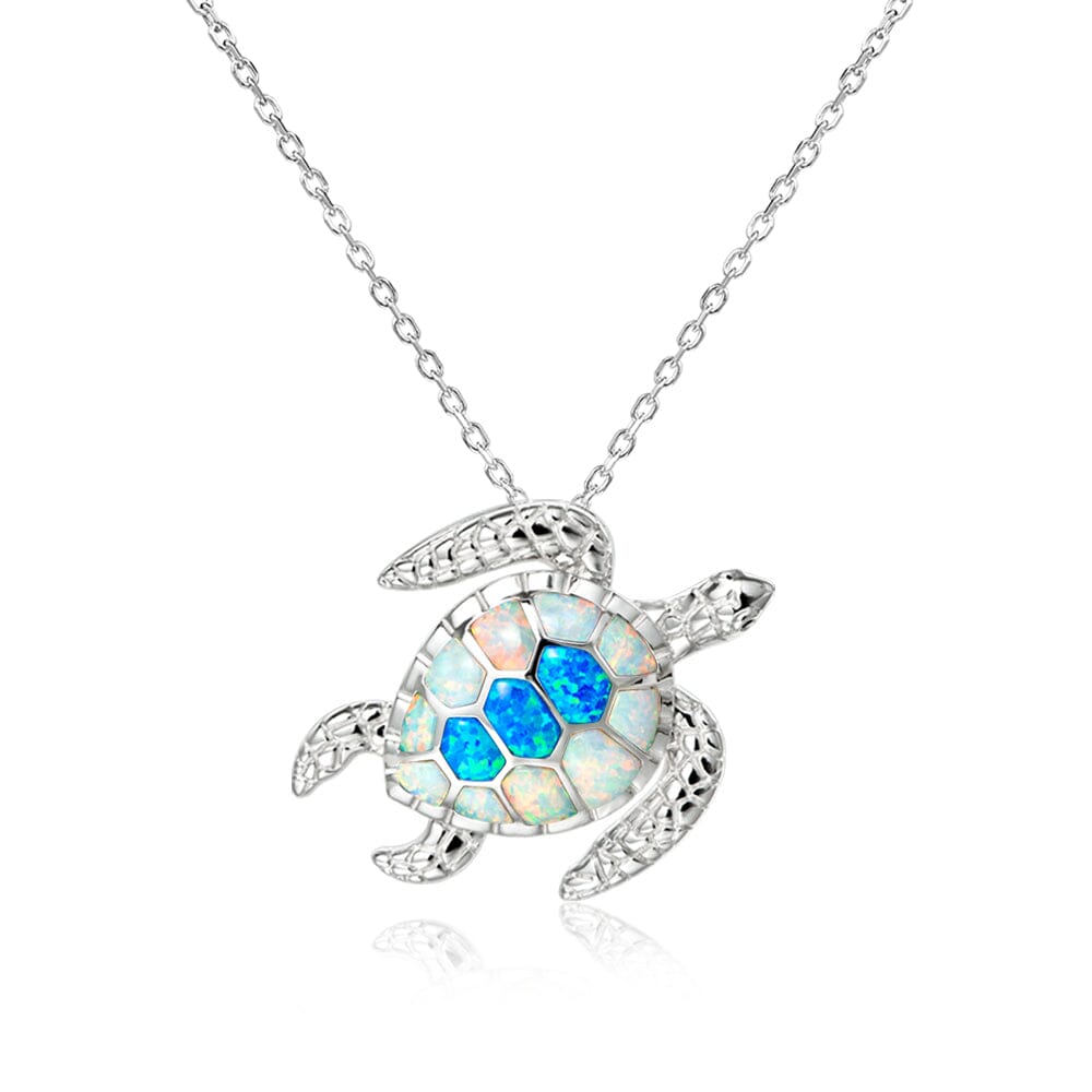Alamea Blue and White Opal Hana Honu Turtle Pendant- Sparkle & Jade-SparkleAndJade.com 