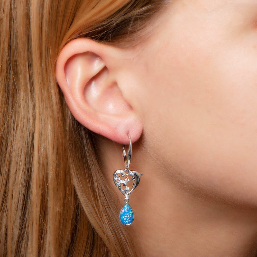 Opal Nai'a Kai Dolphin Leverback Earrings by Alamea- Sparkle & Jade-SparkleAndJade.com 