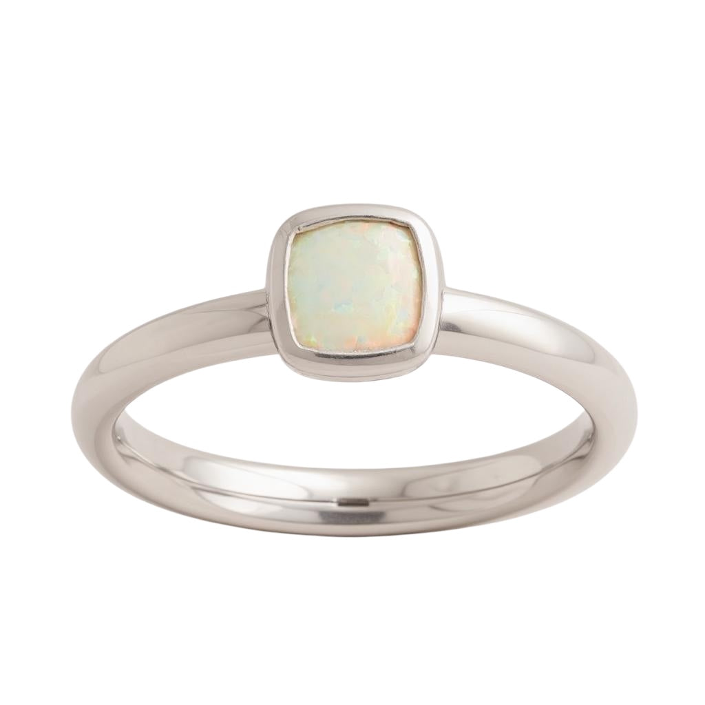 Sterling Silver Stackable Expressions Cushion Cut Created Opal Ring- Sparkle & Jade-SparkleAndJade.com 