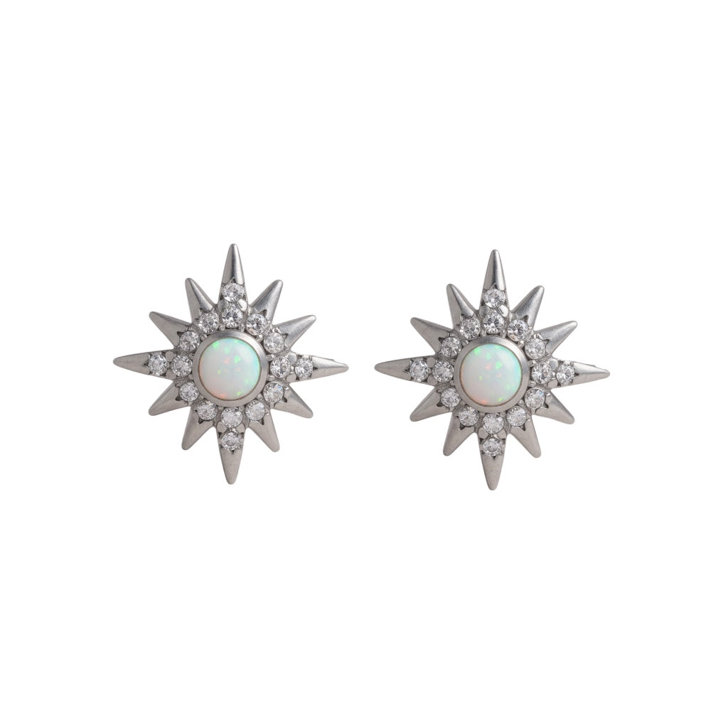 Sterling Silver CZ Opal Star 10mm Earrings- Sparkle & Jade-SparkleAndJade.com 