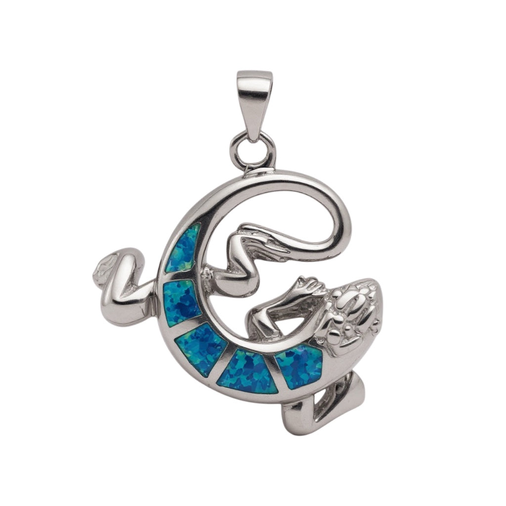 Sterling Silver Blue Opal Gecko Lizard Pendant- Sparkle & Jade-SparkleAndJade.com 