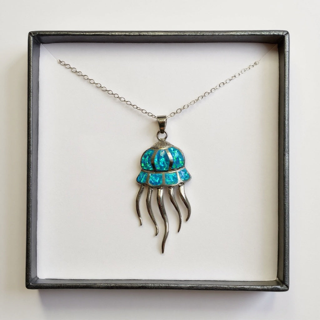 Sterling Silver Blue Opal Jellyfish Pendant- Sparkle & Jade-SparkleAndJade.com 