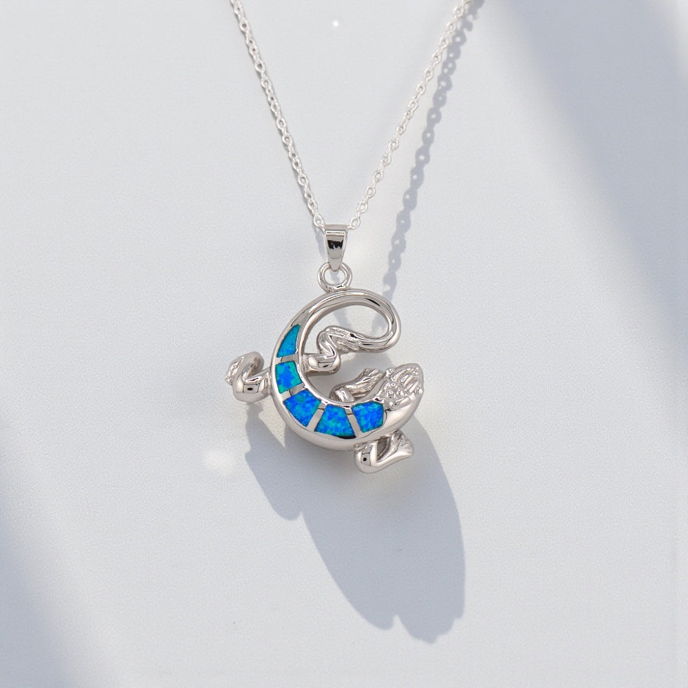 Sterling Silver Blue Opal Gecko Lizard Pendant- Sparkle & Jade-SparkleAndJade.com 