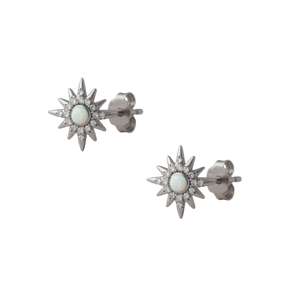 Sterling Silver CZ Opal Star 10mm Earrings- Sparkle & Jade-SparkleAndJade.com 
