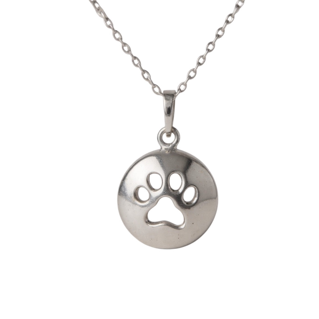 Sterling Silver Small Round Disc with Cut Out Paw Print Charm Pendant- Sparkle & Jade-SparkleAndJade.com 