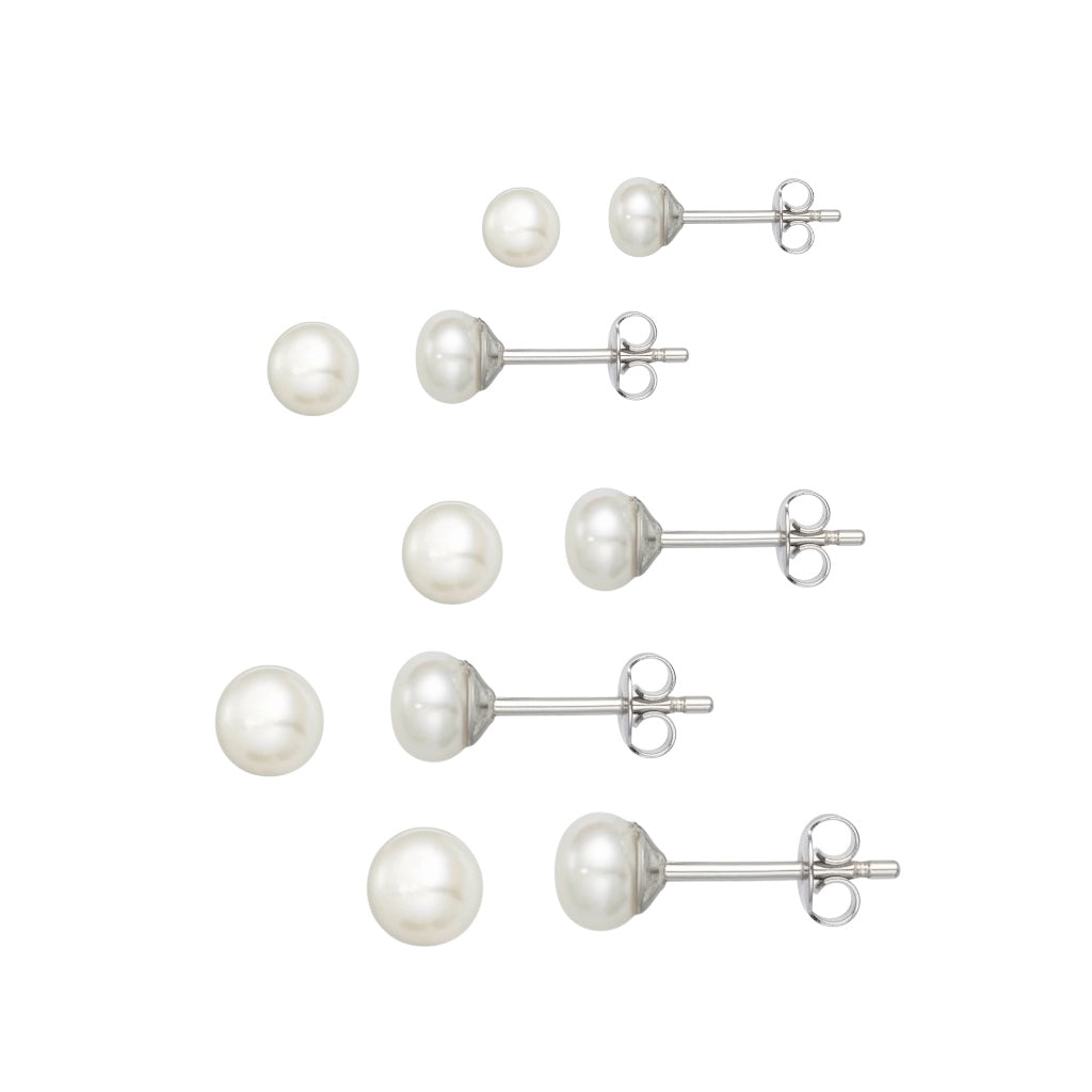 Sterling Silver White Freshwater Cultured Pearl Button Earrings- Sparkle & Jade-SparkleAndJade.com 