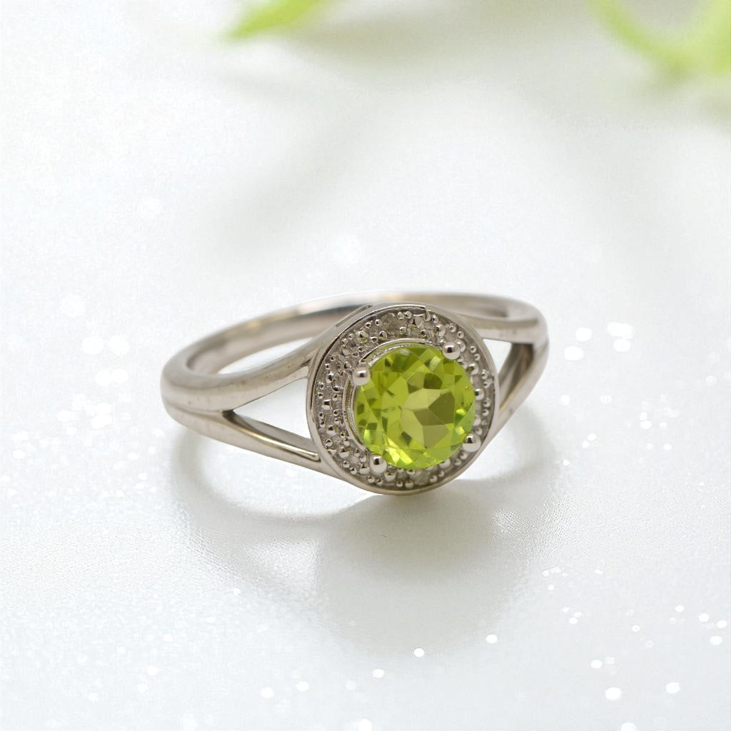 Sterling Silver Diamond & Round Birthstone Halo-Style Rings- Sparkle & Jade-SparkleAndJade.com 