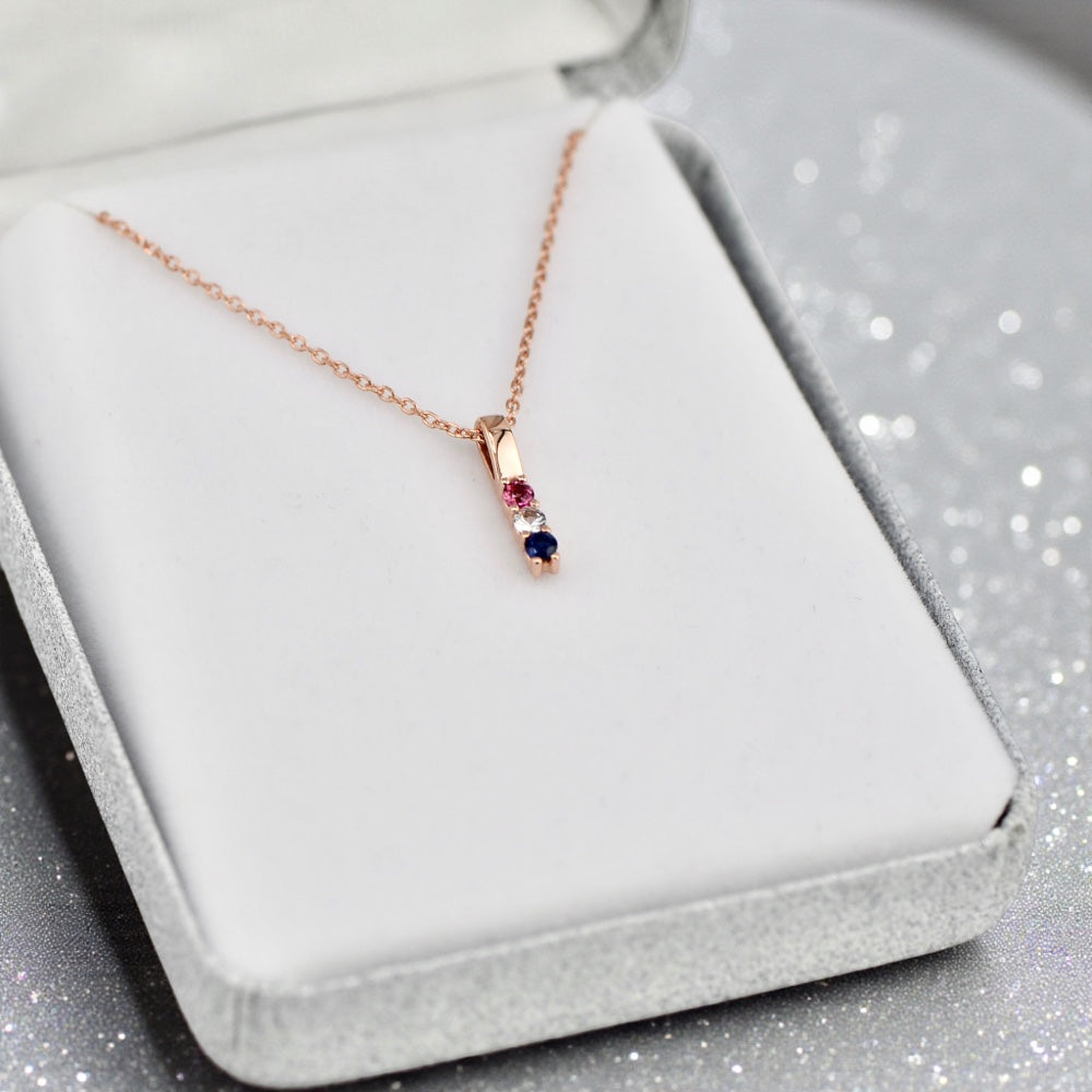 Petite Vertical Bar Mother's Family Birthstone Pendant or Necklace- Sparkle & Jade-SparkleAndJade.com 