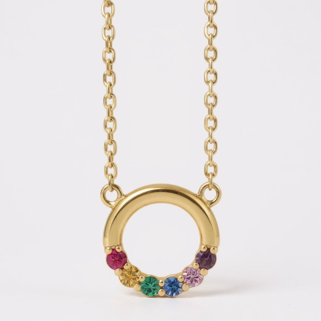 Mother's Family Petite Stone 9mm Circle Birthstone Stationary 18" Necklace- Sparkle & Jade-SparkleAndJade.com 