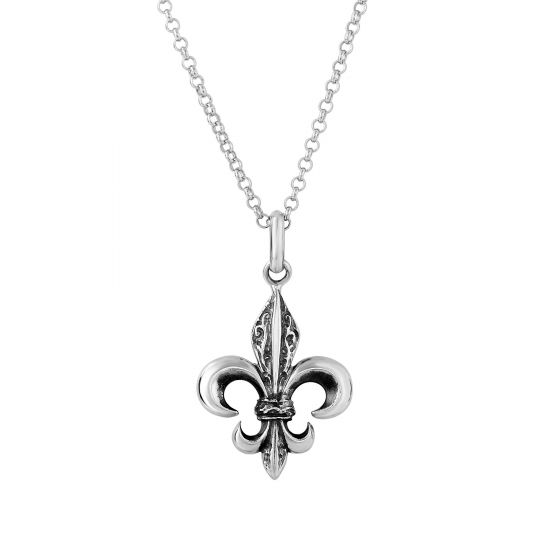 Sterling Silver Fleur De Lis Byzantine 18" Necklace- Sparkle & Jade-SparkleAndJade.com PGCP601-18