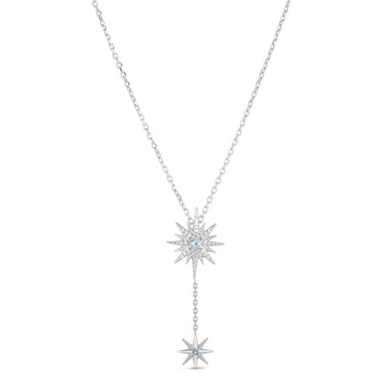Constellation Cable Drop Necklace with Diamonds & Blue Topaz- Sparkle & Jade-SparkleAndJade.com PGSET3124-18