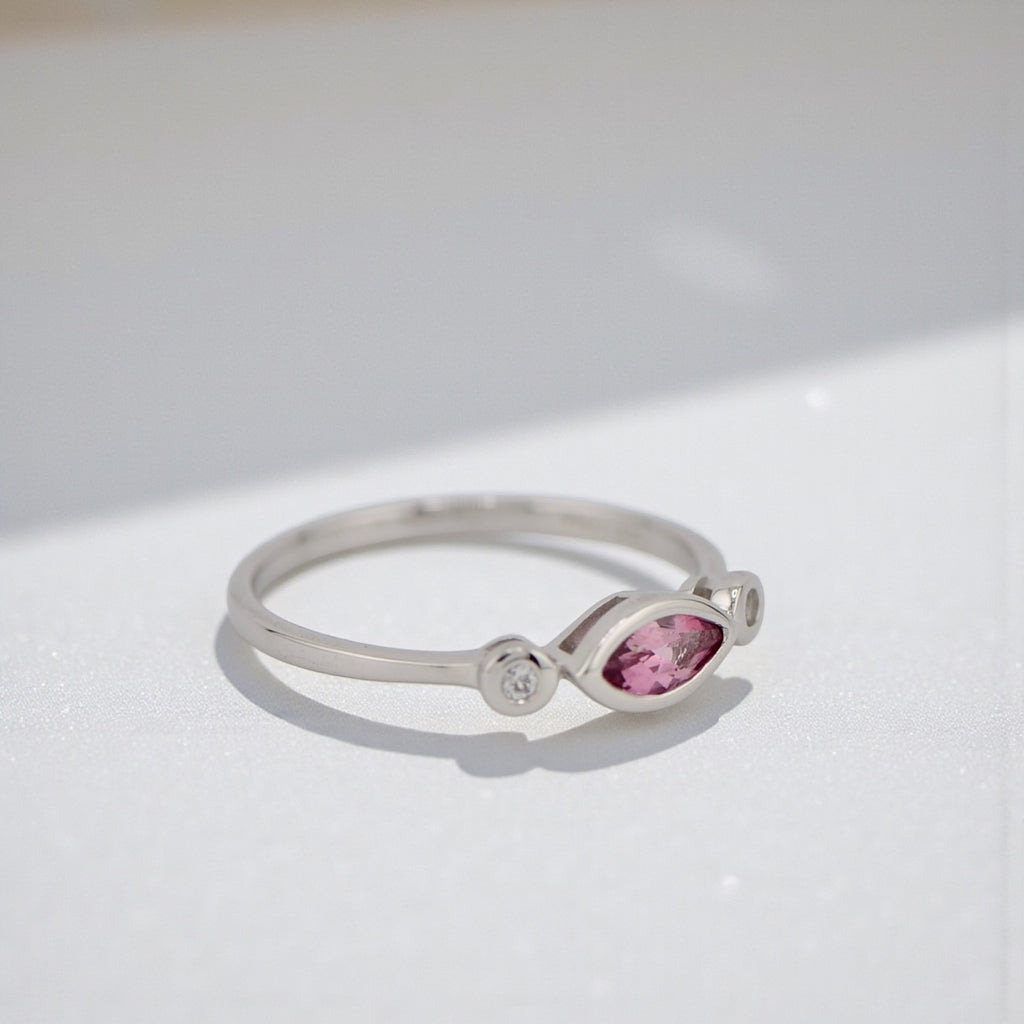 Sterling Silver Bezel Set Marquise Gemstone And White Topaz Rings- Sparkle & Jade-SparkleAndJade.com 