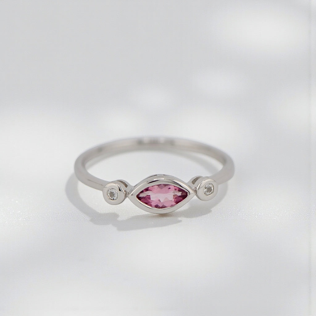 Sterling Silver Bezel Set Marquise Gemstone And White Topaz Rings- Sparkle & Jade-SparkleAndJade.com 