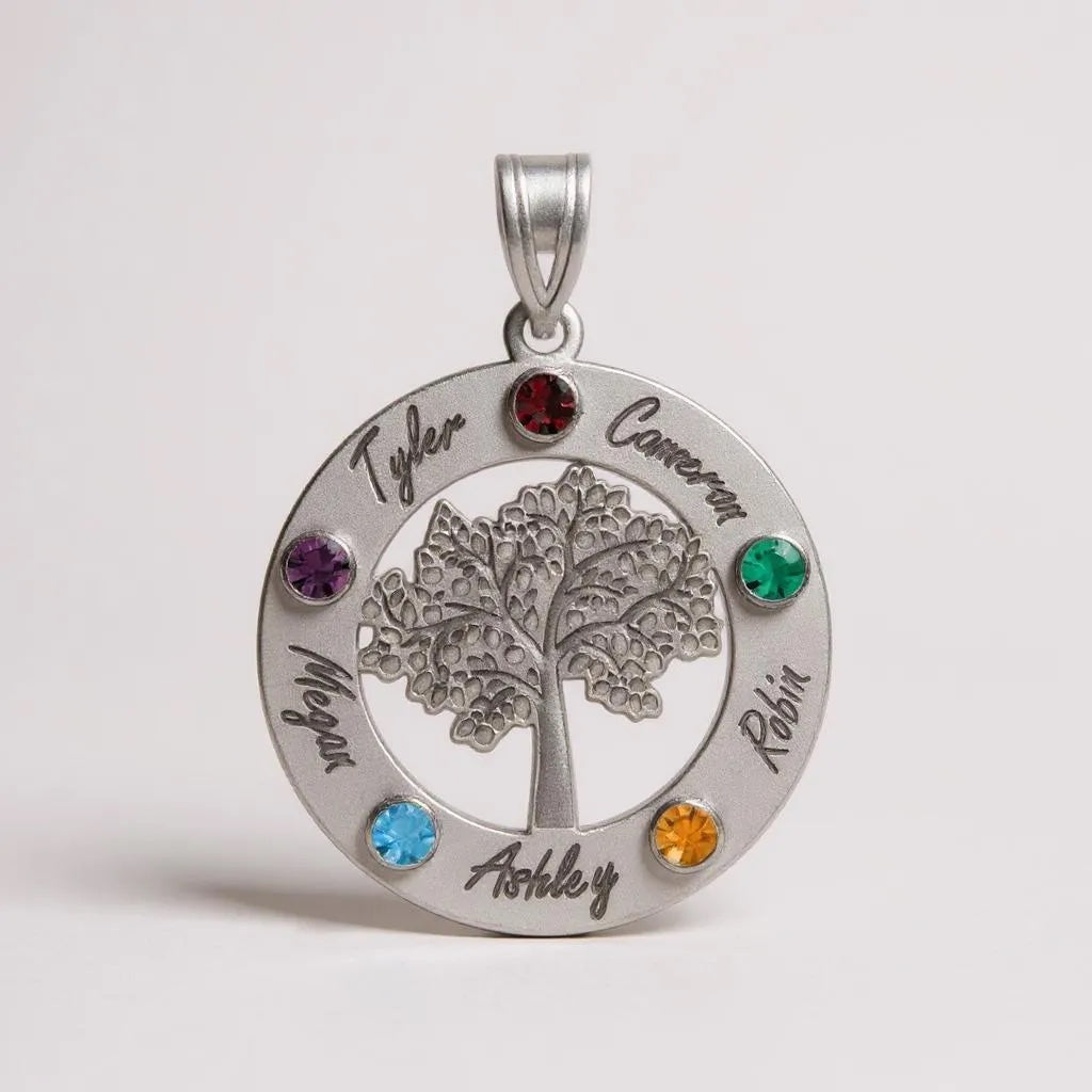 Sterling Silver Tree with Names Mother's Family Birthstone Pendant- Sparkle & Jade-SparkleAndJade.com 