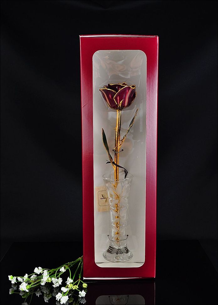 Lacquer Dipped 24k Gold Trim Red Rose & Small Bud Vase Gift Set- Sparkle & Jade-SparkleAndJade.com GM3772