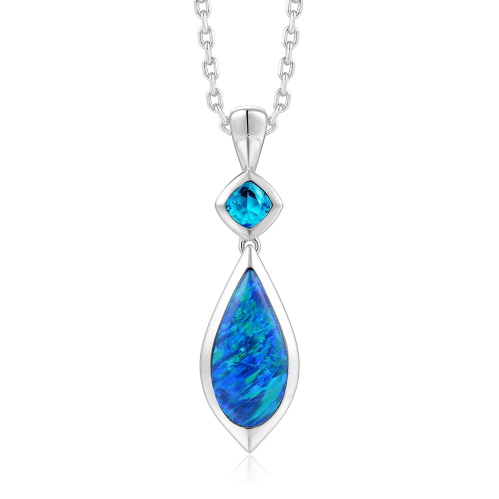 Alamea Prismé Opal and Blue Topaz Mandorla Splash Pendant- Sparkle & Jade-SparkleAndJade.com 