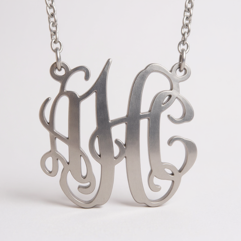 Circular Shaped Monogram Plate Pendant Necklace - Sterling Silver- Sparkle & Jade-SparkleAndJade.com 