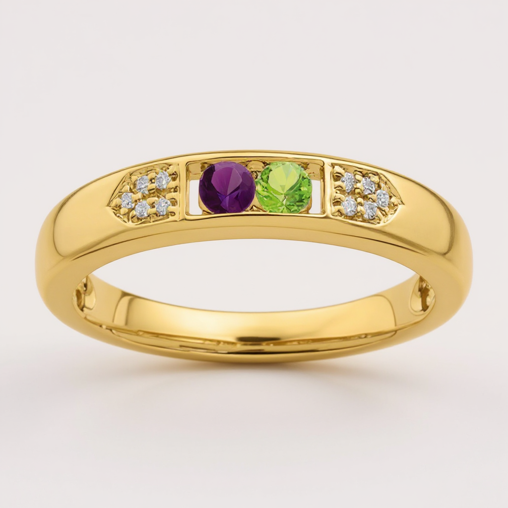 14k Gold Genuine Diamond Channel Set Mother's Family Birthstone Ring- Sparkle & Jade-SparkleAndJade.com 