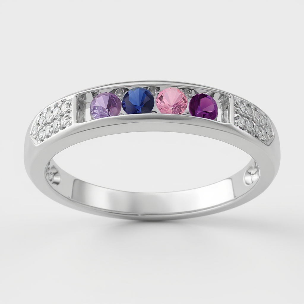 14k Gold Genuine Diamond Channel Set Mother's Family Birthstone Ring- Sparkle & Jade-SparkleAndJade.com 