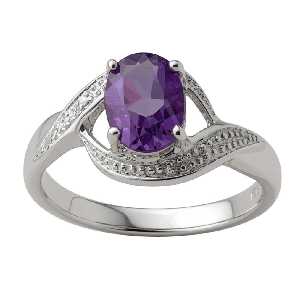 Sterling Silver Oval Gemstone & Diamond Rings- Sparkle & Jade-SparkleAndJade.com 