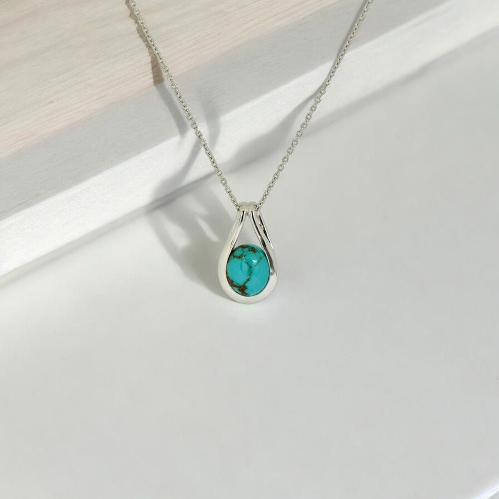 Sterling Silver Turquoise Oval Pendant- Sparkle & Jade-SparkleAndJade.com QP5639