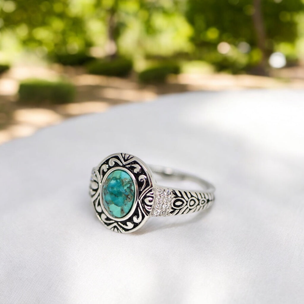 Sterling Silver Antiqued Finish Turquoise Ring- Sparkle & Jade-SparkleAndJade.com 