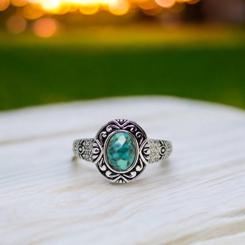 Sterling Silver Antiqued Finish Turquoise Ring- Sparkle & Jade-SparkleAndJade.com 