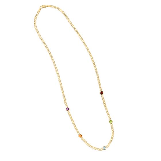 14k Gold Multi Gemstone Curb Chain 17" Necklace- Sparkle & Jade-SparkleAndJade.com RC15127-17
