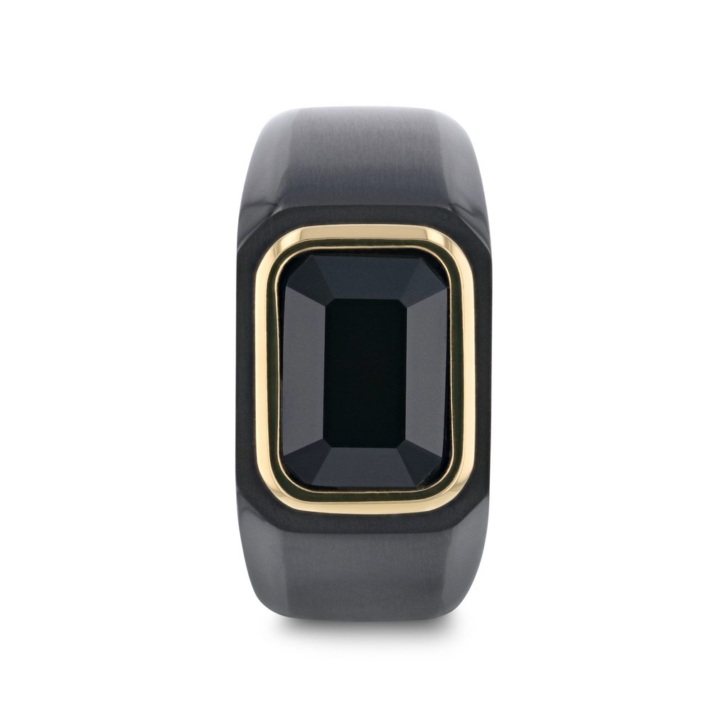 Thorsten SPARRO Black Titanium Signet Ring With Black Onyx Inlay Outlined in Gold Plating- Sparkle & Jade-SparkleAndJade.com 