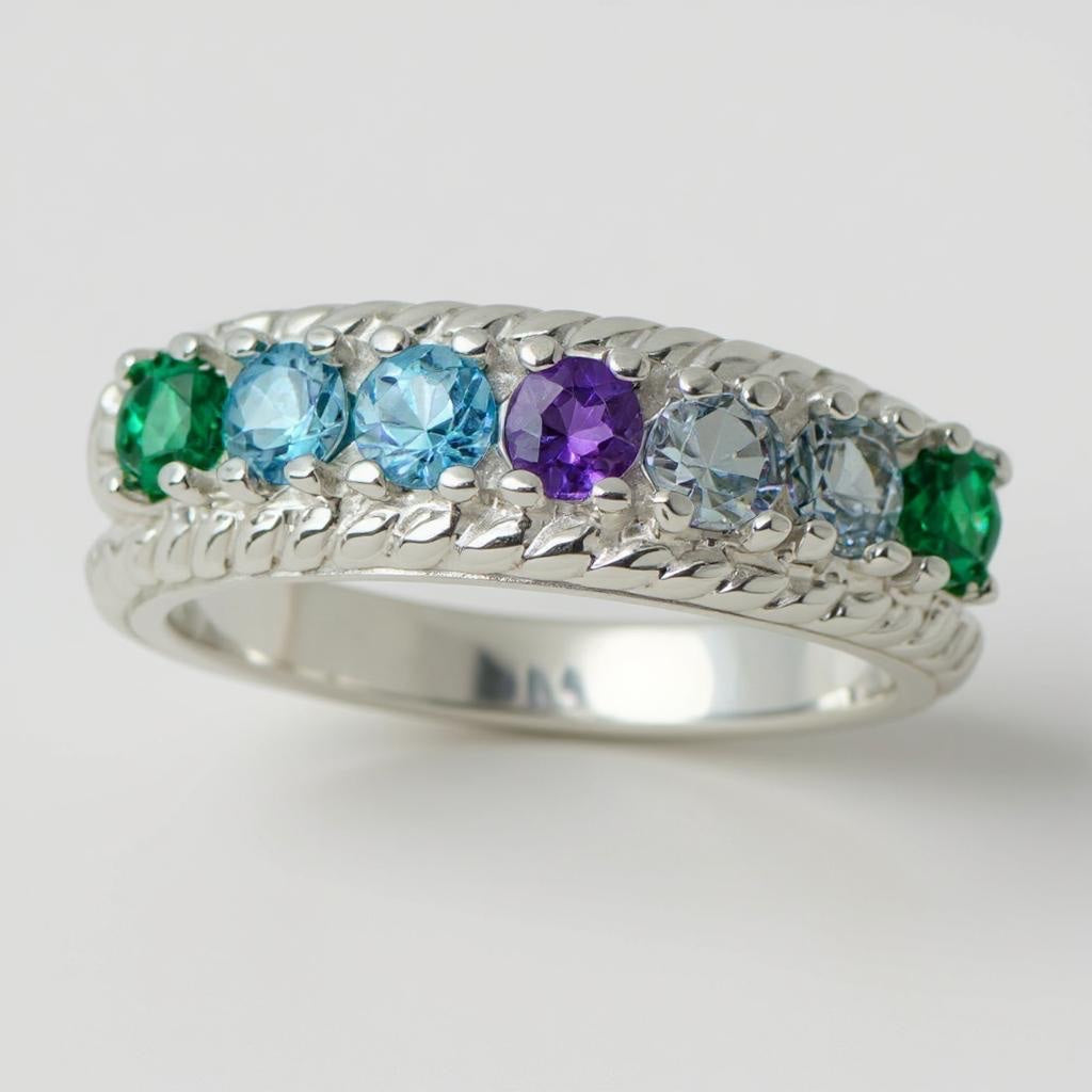 Double Rope Design Mother's Family Birthstone Ring- Sparkle & Jade-SparkleAndJade.com 
