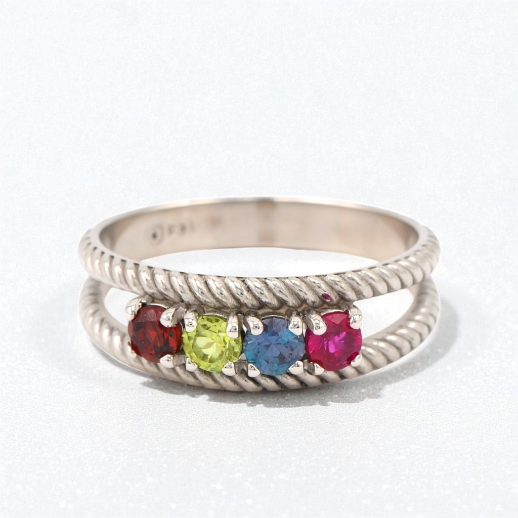 Double Rope Design Mother's Family Birthstone Ring- Sparkle & Jade-SparkleAndJade.com 