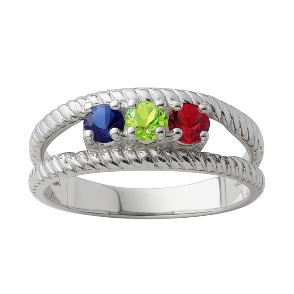 Double Rope Design Mother's Family Birthstone Ring- Sparkle & Jade-SparkleAndJade.com 