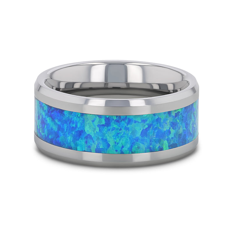 Thorsten QUASAR Tungsten Wedding Band with Blue Green Opal Inlay - 4mm - 10mm- Sparkle & Jade-SparkleAndJade.com 