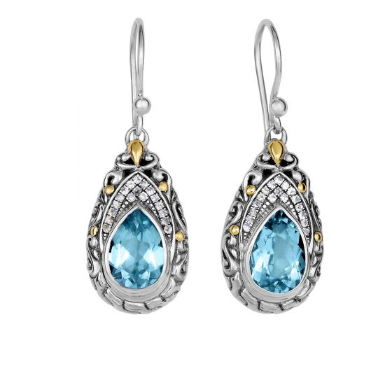 Sterling Silver Silver & 18K Gold Blue Topaz Dragonfly Earrings- Sparkle & Jade-SparkleAndJade.com SILE596