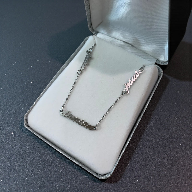 Satin Finish 3 Nameplate Name Necklace- Sparkle & Jade-SparkleAndJade.com 