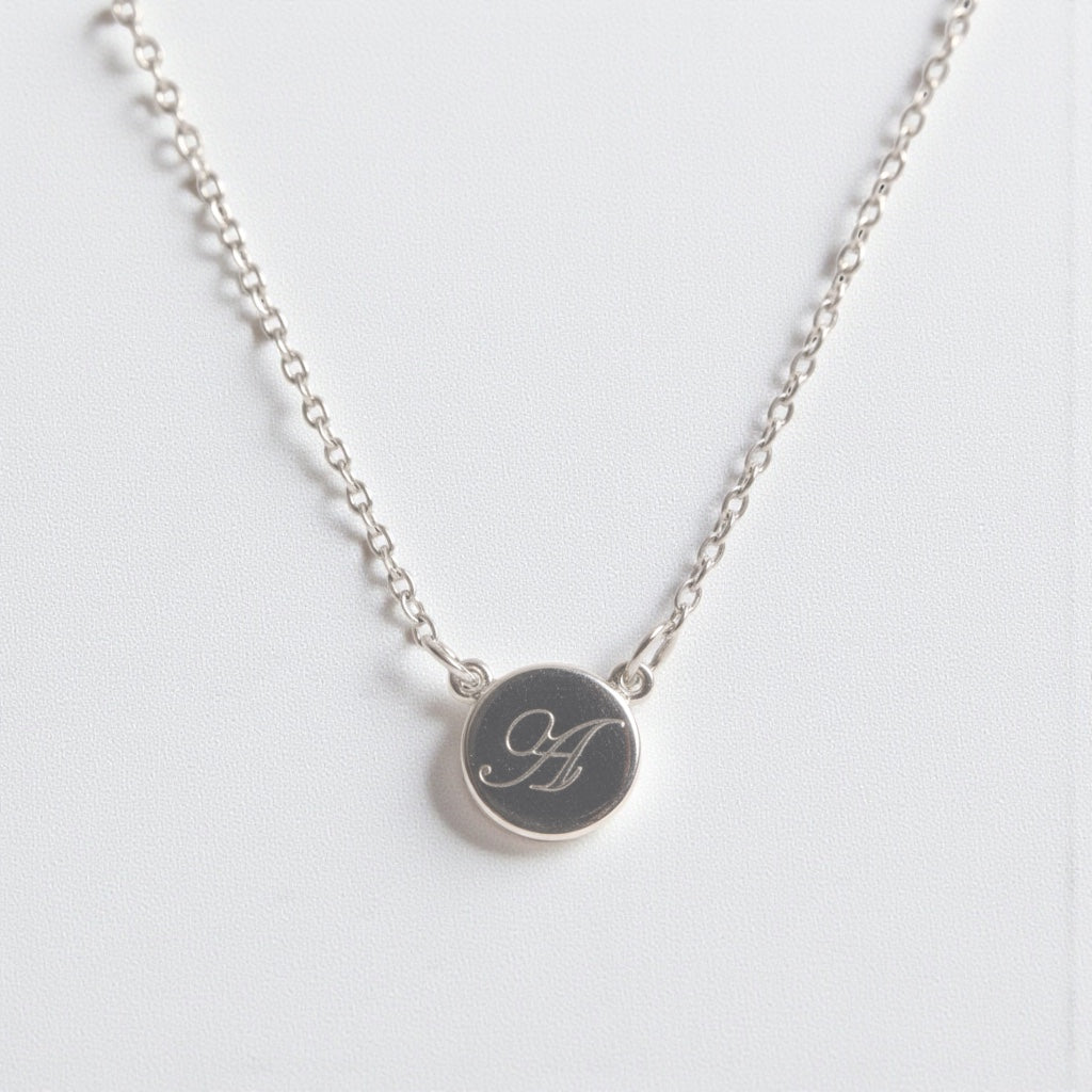 Engraved Tiny 8mm Circle Disc Initial Necklace- Sparkle & Jade-SparkleAndJade.com 