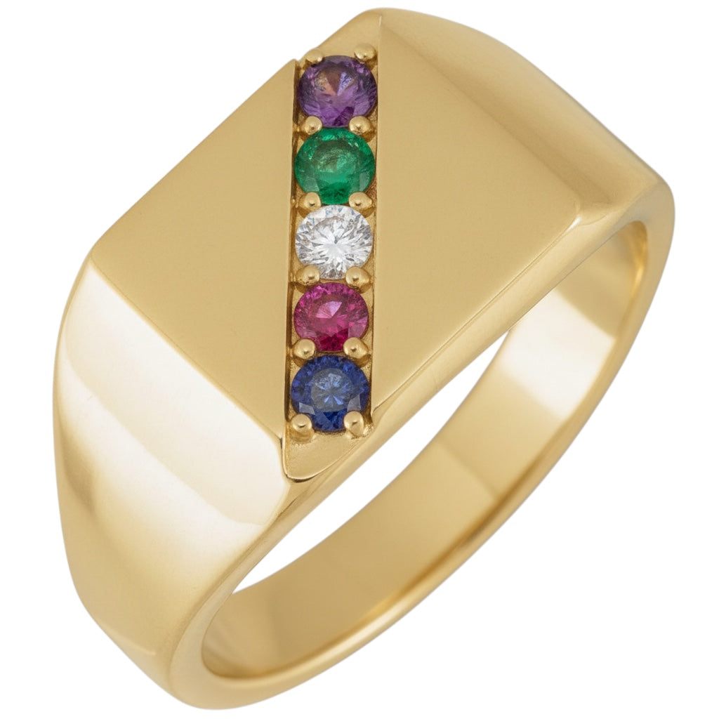 Personalized Round Stone Father's Family Square Top Signet Ring ...