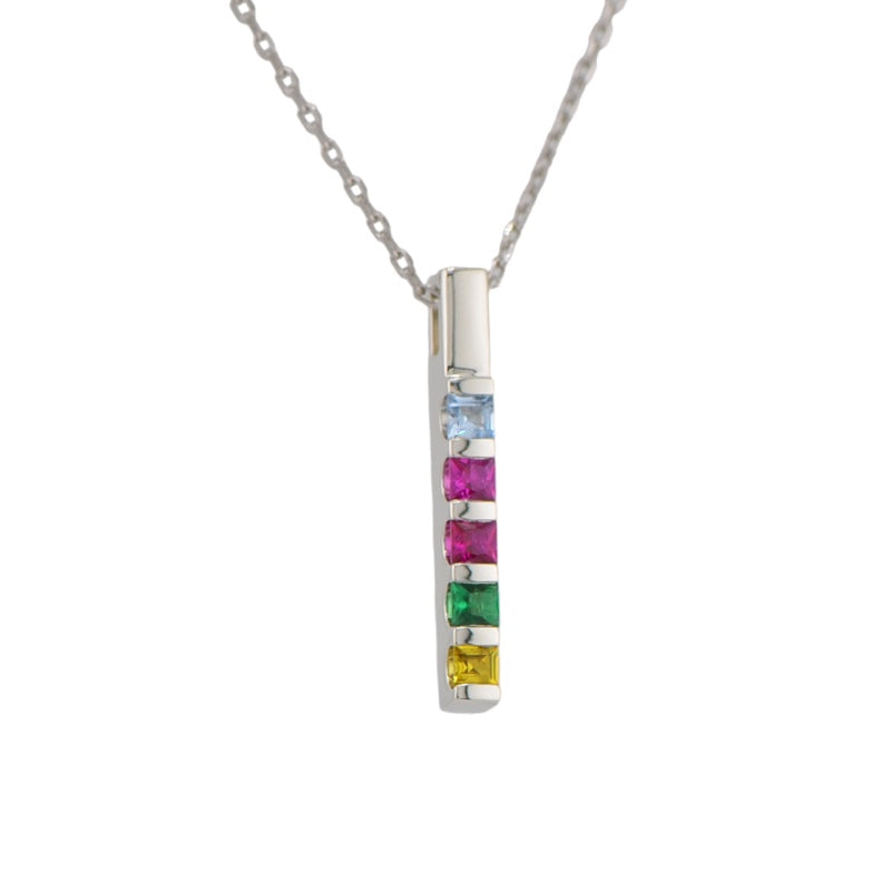 Vertical Bar Family Channel Set Square Birthstone Pendant or Necklace- Sparkle & Jade-SparkleAndJade.com 