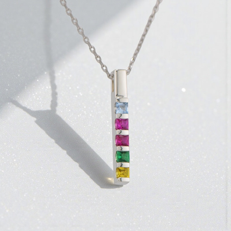 Vertical Bar Family Channel Set Square Birthstone Pendant or Necklace- Sparkle & Jade-SparkleAndJade.com 