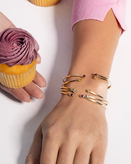 14k Gold Gemstone Open Cuff Bangle Bracelets- Sparkle & Jade-SparkleAndJade.com 