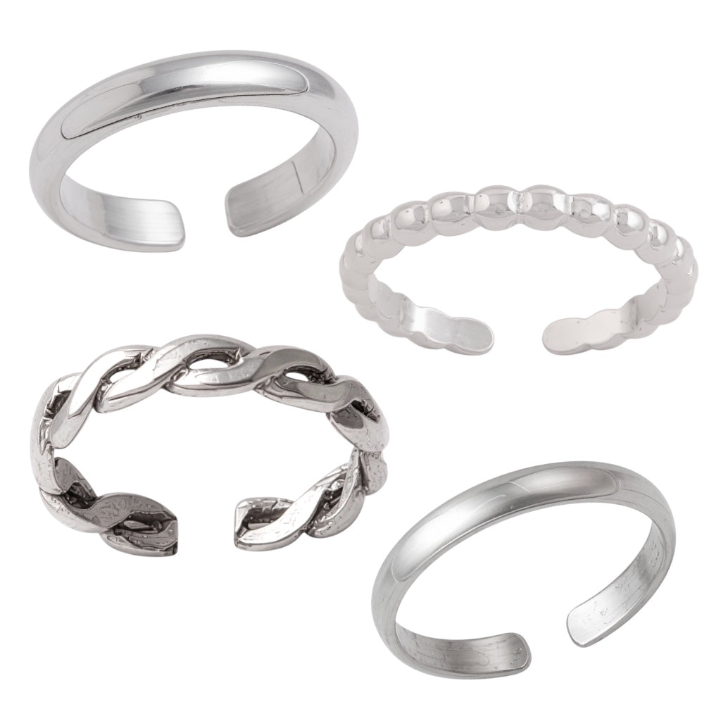 Sterling Silver Classic Toe Ring Set of 4- Sparkle & Jade-SparkleAndJade.com 