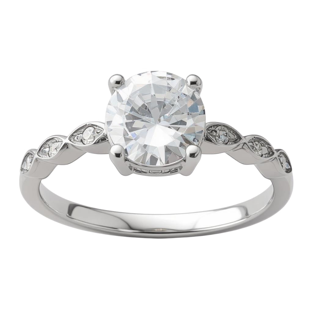 Sterling Silver Fancy CZ Band Engagement Ring- Sparkle & Jade-SparkleAndJade.com 