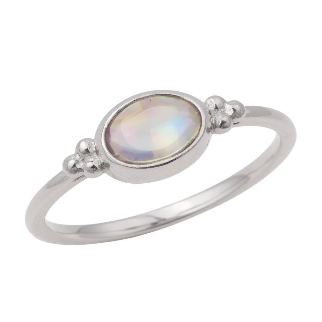 Sterling Silver Dainty Oval Rainbow Moonstone Ring- Sparkle & Jade-SparkleAndJade.com 