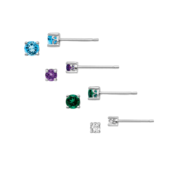 Sterling Silver Round Gemstone Earrings 3mm or 4mm- Sparkle & Jade-SparkleAndJade.com 