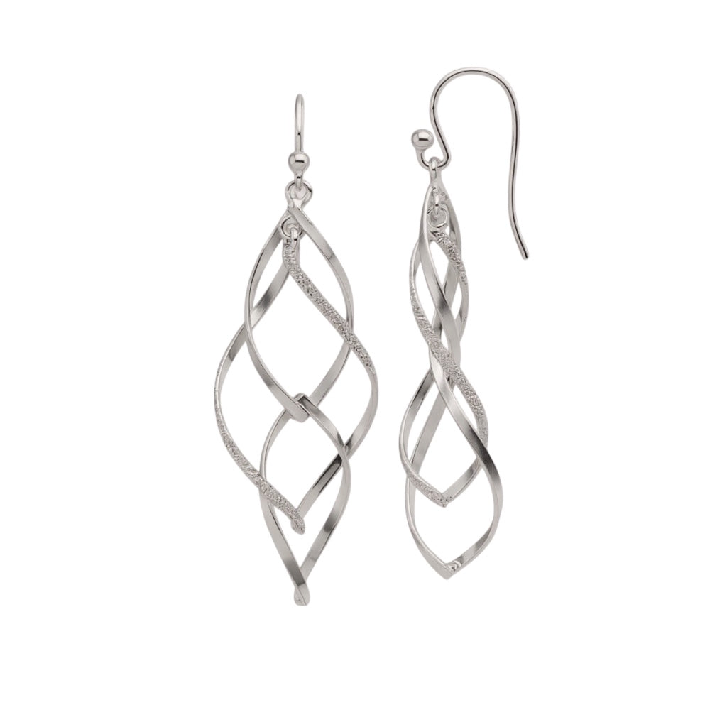 Sterling Silver Polished and Laser Twisted Dangle Hook Earrings- Sparkle & Jade-SparkleAndJade.com 