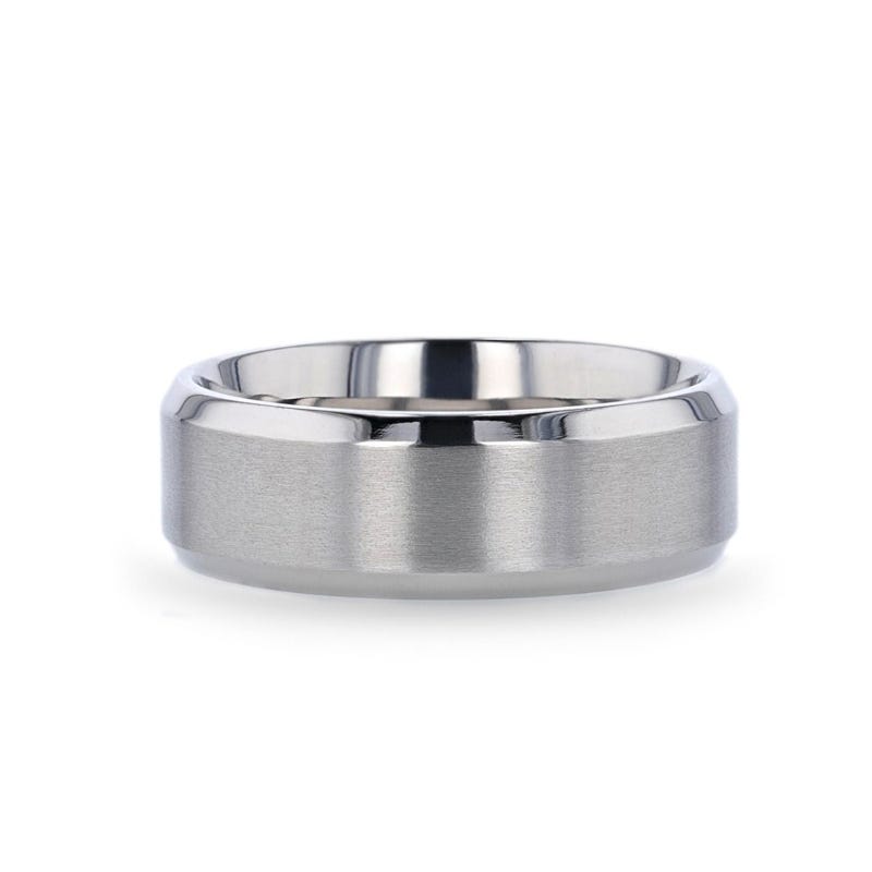 Titanium Brushed Center Flat Ring with Polished Beveled Edges - 6mm & 8mm - Shire- Sparkle & Jade-SparkleAndJade.com 