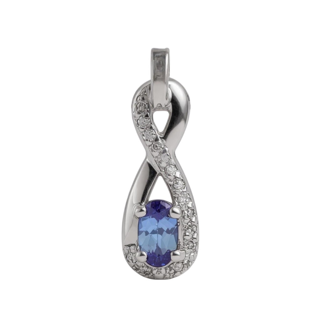 Sterling Silver Oval Tanzanite And Diamond Infinity Style Pendant- Sparkle & Jade-SparkleAndJade.com 