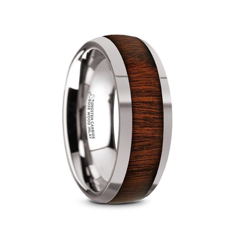 Thorsten DALBERG Tungsten Carbide Rosewood Inlay Polished Finish Men’s Domed Wedding Ring - 8mm- Sparkle & Jade-SparkleAndJade.com 