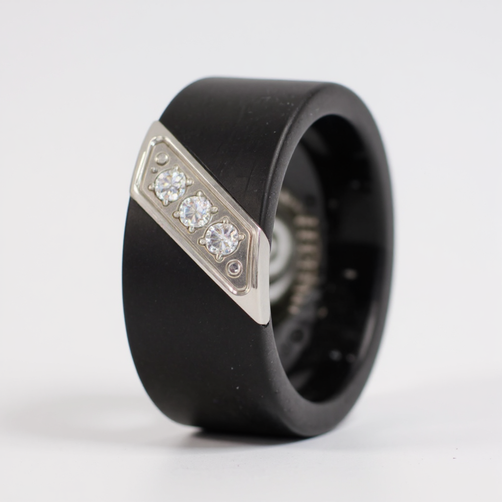 Thorsten LIAM Flat Black Satin Finished Tungsten Carbide Wedding Band with Diagonal Diamonds Set in Stainless Steel - 8mm- Sparkle & Jade-SparkleAndJade.com 